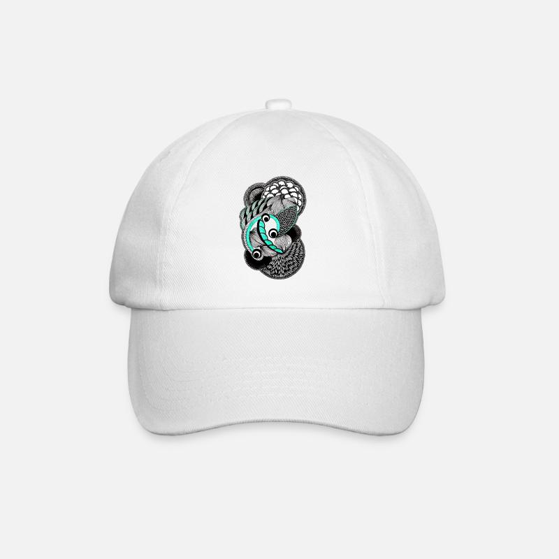 Koi Line Art in Turquoise and Black - Baseball Cap - white/white