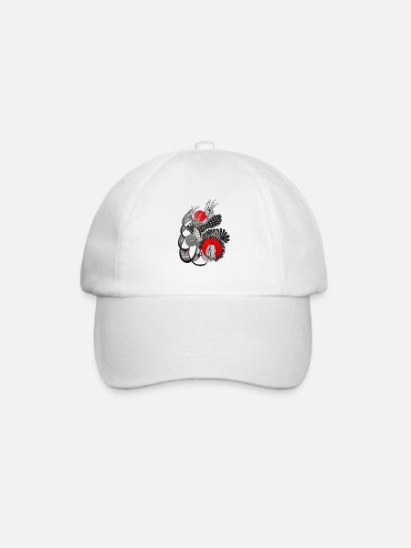 Monochrome flower circles with red - Baseball Cap - white/white