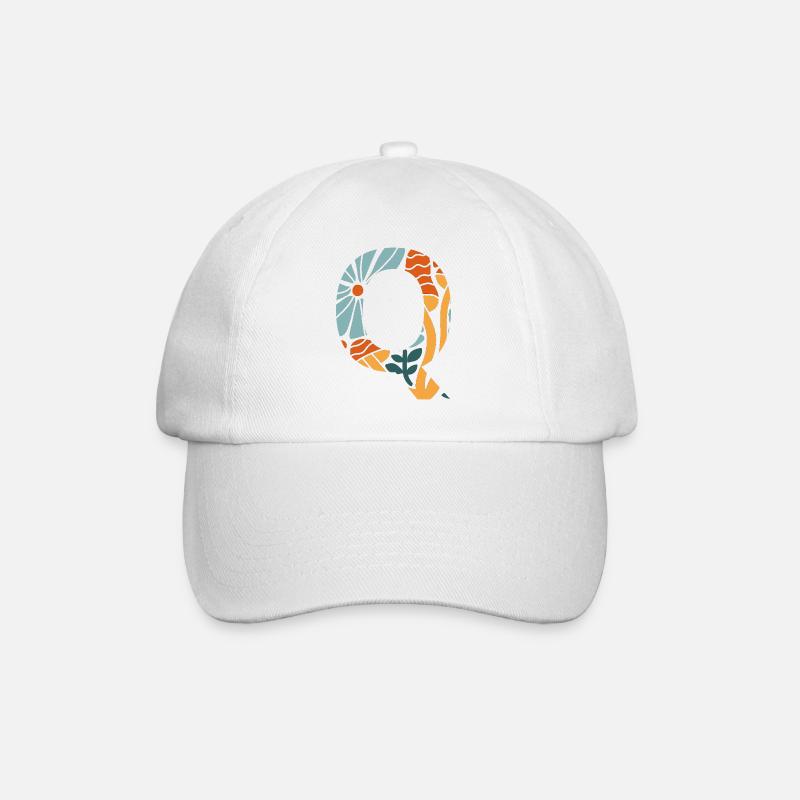 Letter q flowers groovy gift idea - Baseball Cap - white/white