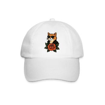 Cool Cat with Sunglasses Rose Retro Vintage - Baseball Cap - white/white - Front