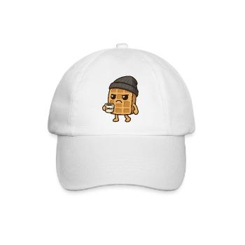 Grumpy Kawaii Waffel - Coffee Beanie Cartoon - Baseballkappe - Weiß/Weiß - Vorne