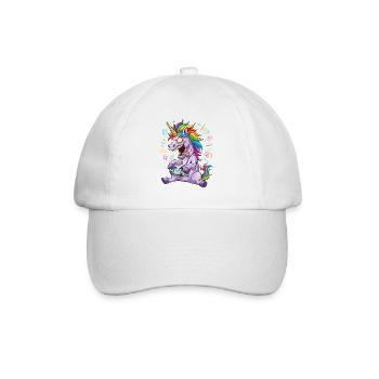 Rainbow Unicorn Gamer Crazy Funny - Baseball Cap - white/white - Front