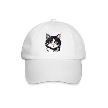 schwarz weiß Katzenkopf Grafik süß Katze Goldaugen - Baseballkappe - Weiß/Weiß - Vorne