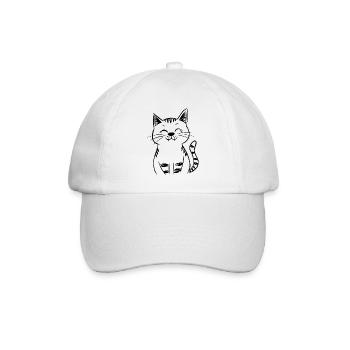 Minimal Smiling Cat Line Art – Happy Kitty - Baseball Cap - white/white - Front