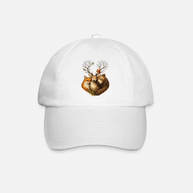 Waldtiere vereint – Hirsch Fuchs Bär Illustration - Baseballkappe - Weiß/Weiß