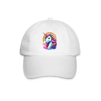 Einhorn mit Regenbogen und Wolken - Baseballkappe - Weiß/Weiß - Vorne