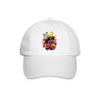 A bee on colorful flowers - Baseball Cap - white/white - Front