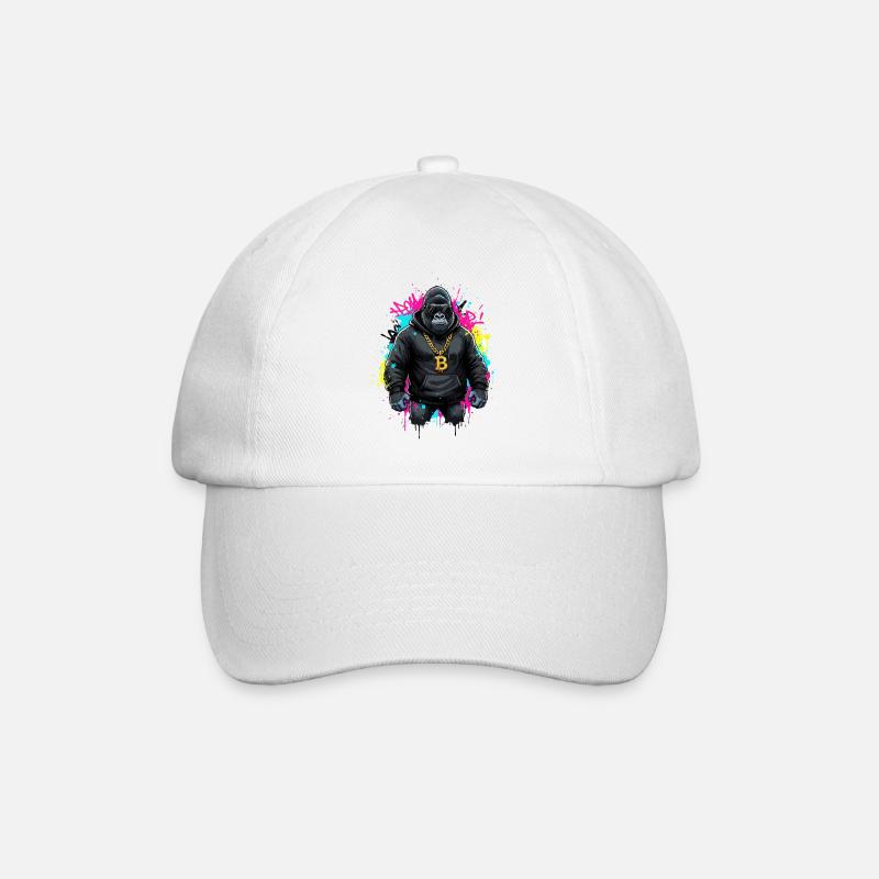 Gorilla-Krypto-Streetwear-Bitcoin - Baseballkappe - Weiß/Weiß