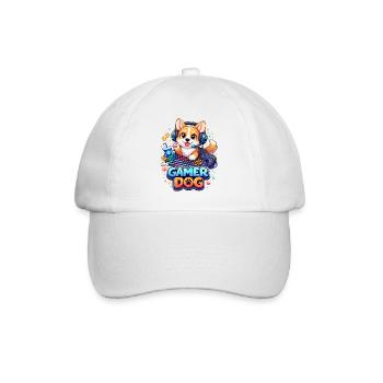 Gamer Dog – Kawaii Hund mit Headset & Tastatur - Baseballkappe - Weiß/Weiß - Vorne