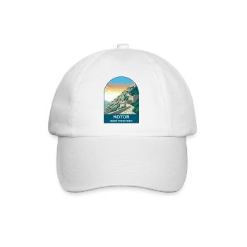 Kotor Montenegro Vintage-Reiseplakat-Kunst - Baseballkappe - Weiß/Weiß - Vorne