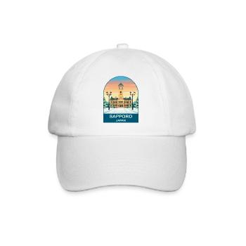 Sapporo Japan Clock Tower Vintage Snow Travel Art - Baseball Cap - white/white - Front