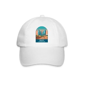Baku Azerbaijan Flame Towers Vintage Travel Art - Baseball Cap - white/white - Front