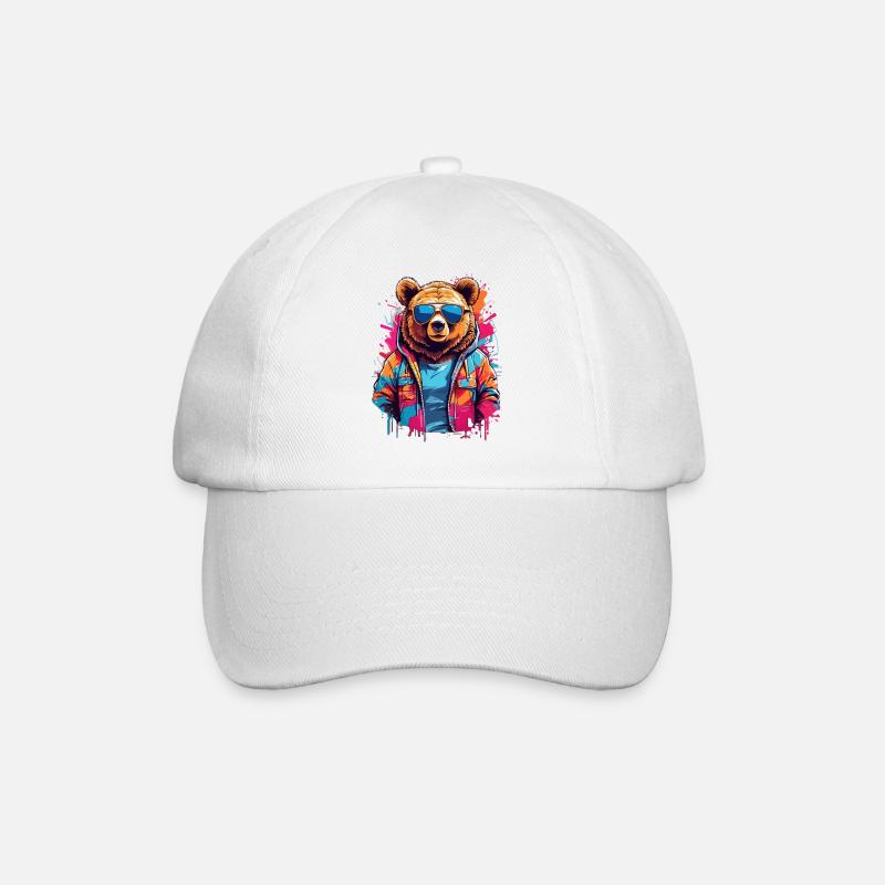 Neon Pop Bear mit Sonnenbrille - Baseballkappe - Weiß/Weiß