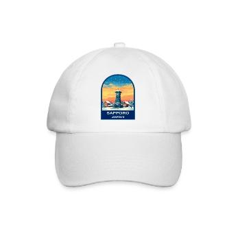 Sapporo Clock Tower Japan Winter Retro Badge - Baseball Cap - white/white - Front