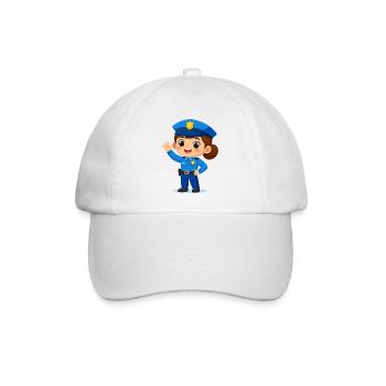 Comic-Polizistin winkt lachend – Lustiges Design - Baseballkappe - Weiß/Weiß - Vorne