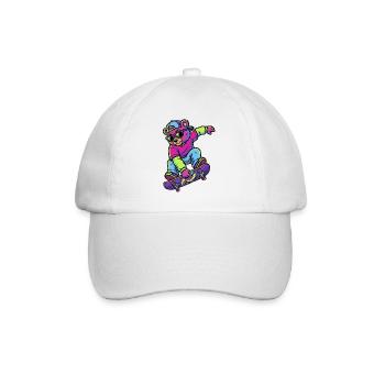 Teddybär auf einem Skateboard-Neon - Baseballkappe - Weiß/Weiß - Vorne
