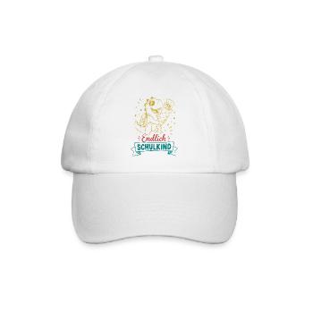 Endlich Schulkind Dino mit Blume - Baseballkappe - Weiß/Weiß - Vorne