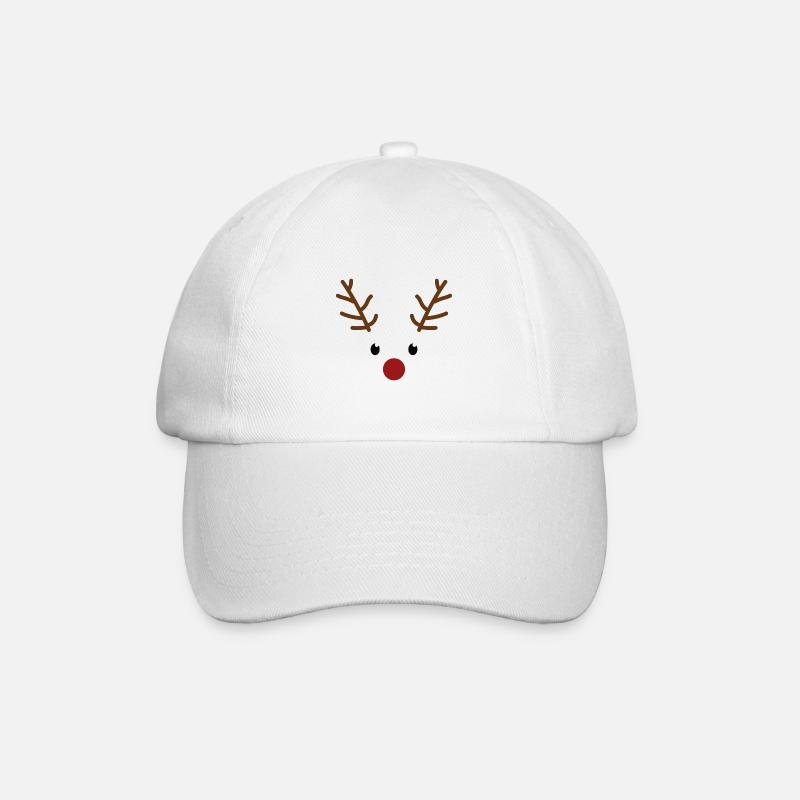 Weihnachts Rentier Gesicht mit roter Nase - Baseballkappe - Weiß/Weiß