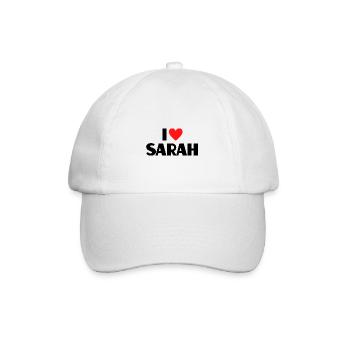 I Love Sarah Red Heart Love Fan Gift - Baseball Cap - white/white - Front