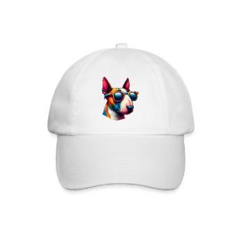 Colorfull Bull Terrier Wearing Sunglasses - Baseball Cap - white/white - Front