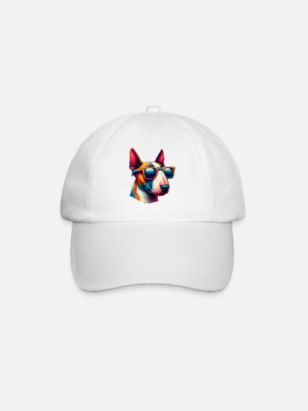 Colorfull Bull Terrier Wearing Sunglasses - Baseball Cap - white/white
