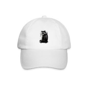 Waschbär Weiß & Schwarz Schablone - Baseballkappe - Weiß/Weiß - Vorne