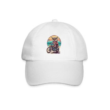 Retro Style Sunset Motorcycle Ride with a Wise Owl - Baseball Cap - white/white - Front