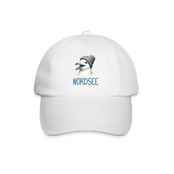 Gute Laune Nordsee - Moin Möwe mit Beanie Mütze - Baseballkappe - Weiß/Weiß - Vorne