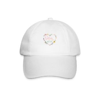 Oma ist die Beste! Niedlicher Blumen-Herz - Baseballkappe - Weiß/Weiß - Vorne