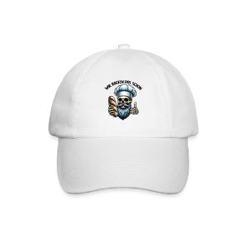 Skull mit Bäckermütze und Brot - Baseballkappe - Weiß/Weiß - Vorne