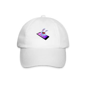 lapin sur son téléphone - Casquette classique - blanc/blanc - Devant