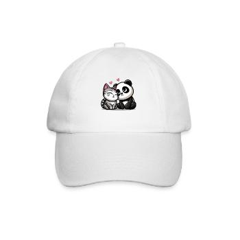 Cuddling Cat And Panda In Love - Baseballkappe - Weiß/Weiß - Vorne