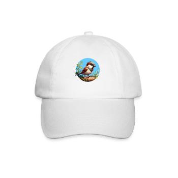 Sparrow on a branch - Baseball Cap - white/white - Front
