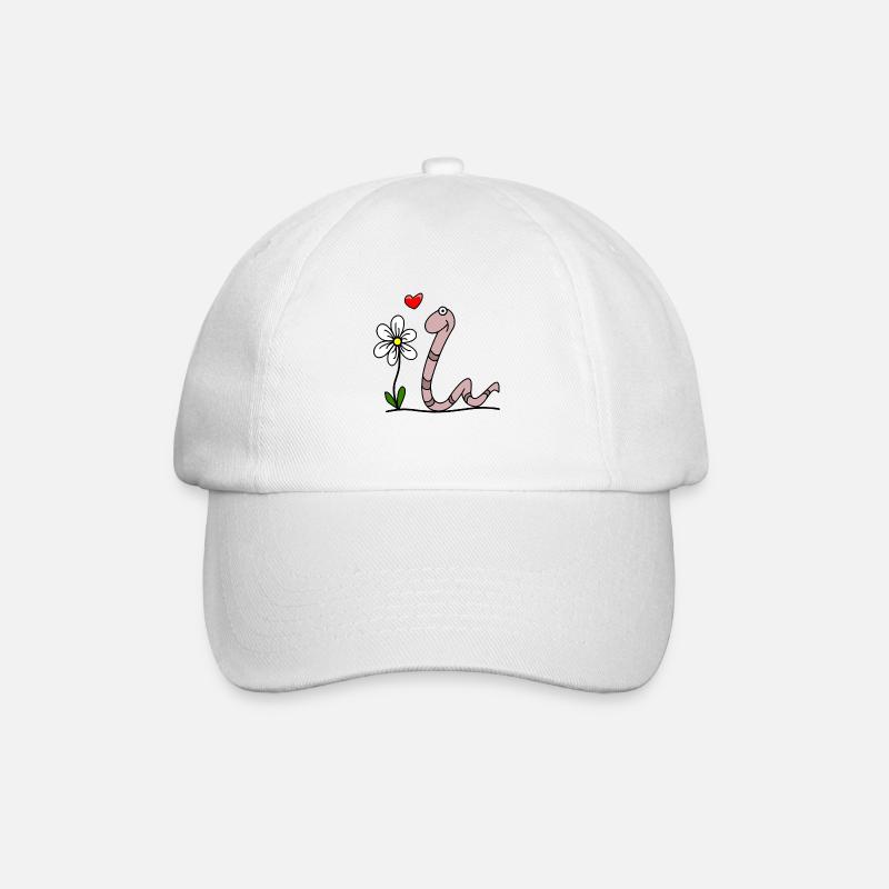 Worm with flower - Baseball Cap - white/white