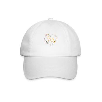 Zahl 70, Herz-Blumen, personalisierbar - Baseballkappe - Weiß/Weiß - Vorne