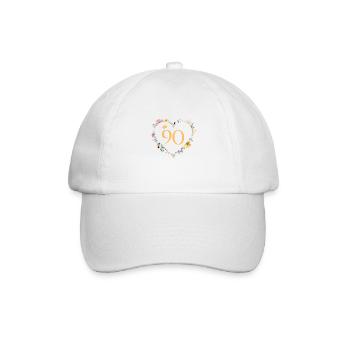 Zahl 90, Herz-Blumen, personalisierbar - Baseballkappe - Weiß/Weiß - Vorne