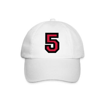 Zahl 5 - Nummer 5 (Rot) Nr. 5 - Baseballkappe - Weiß/Weiß - Vorne