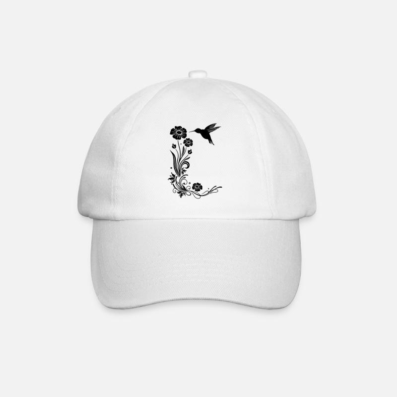 Kolibri mit Blumen und floraler Ranke - Baseballkappe - Weiß/Weiß