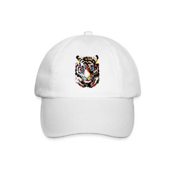 Bunter Tiger - Gelber Tigerkopf - Tiger Zeichnung - Baseballkappe - Weiß/Weiß - Vorne