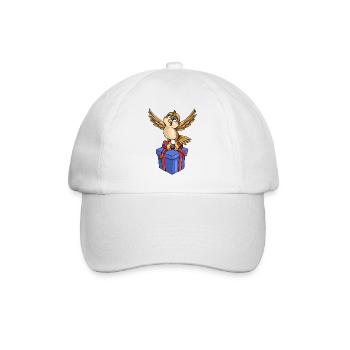 Funny bird with gift - Baseball Cap - white/white - Front