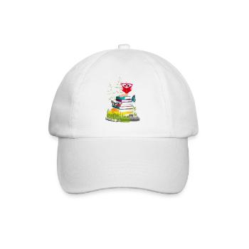 Knowledge-thirsty bookworm while reading a book - Baseball Cap - white/white - Front