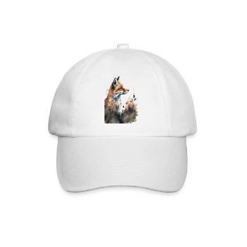 Fox Portrait Watercolors - Baseball Cap - white/white - Front
