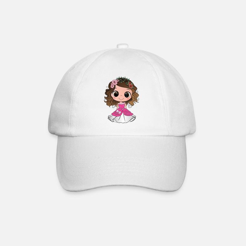 Princesse brune aux yeux bruns et une robe rose - Casquette classique - blanc/blanc