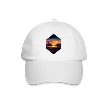 Sonnenuntergang Geometrisches Landschaft Design - Baseballkappe - Weiß/Weiß - Vorne