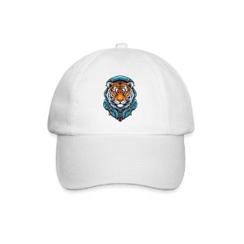 Stilisierter Tiger mit Hoodie-Design - Baseballkappe - Weiß/Weiß - Vorne