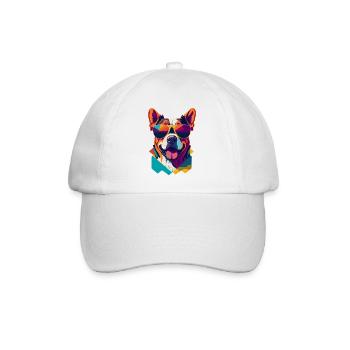 Pawsome Attitude: Retro Hunde-T-Shirt - Baseballkappe - Weiß/Weiß - Vorne