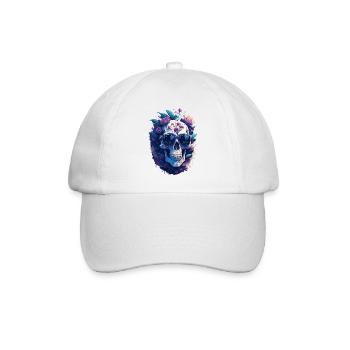 Pastel-colored floral skull with sunglasses - Baseball Cap - white/white - Front