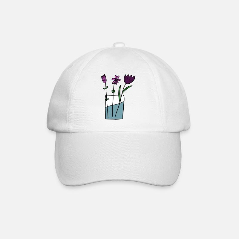 Flowers in clay pot design - Baseball Cap - white/white