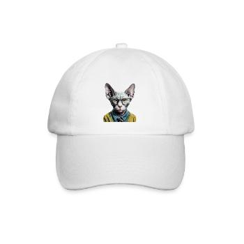 Hipster-Katze Ziggy - Baseballkappe - Weiß/Weiß - Vorne