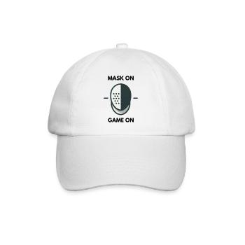 "Mask up, game on", big slogan - Baseball Cap - white/white - Front